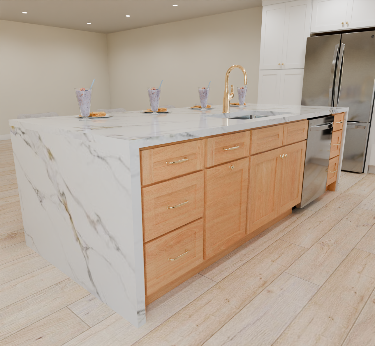 Designer 13x15 Kitchen with 5-piece Drawer Front - 2 Toned White and Harvest