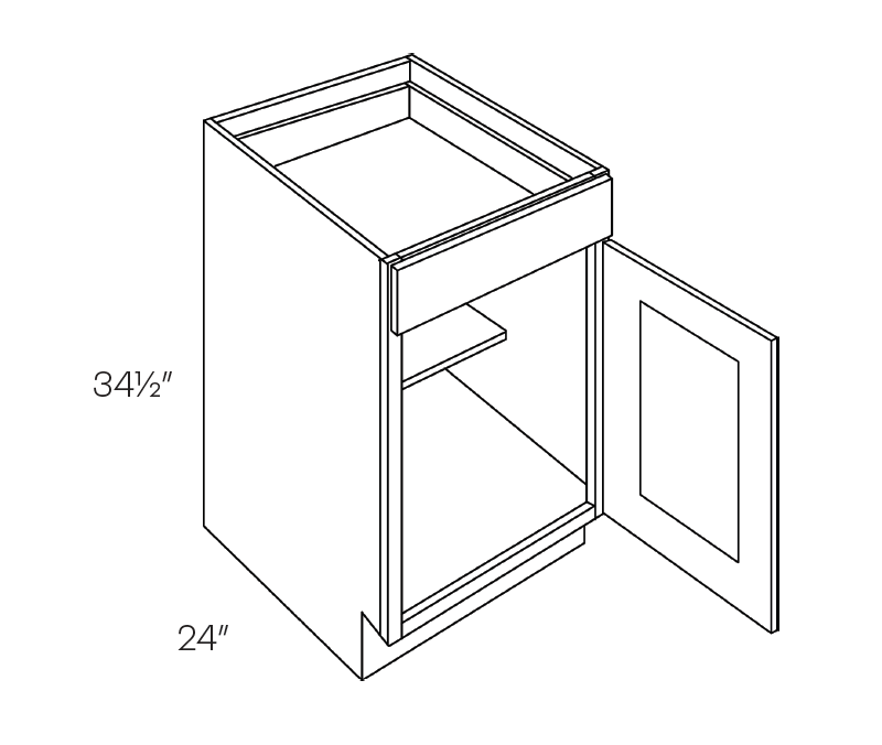 Base Cabinet, 15″W X 34-1/2″H X 24″D - Right Hinge