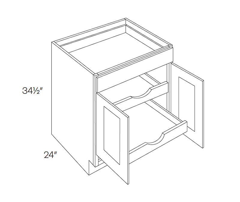 Base Cabinet - 5 Piece DF, 2 POS, 27″W X 34-1/2″H X 24″D