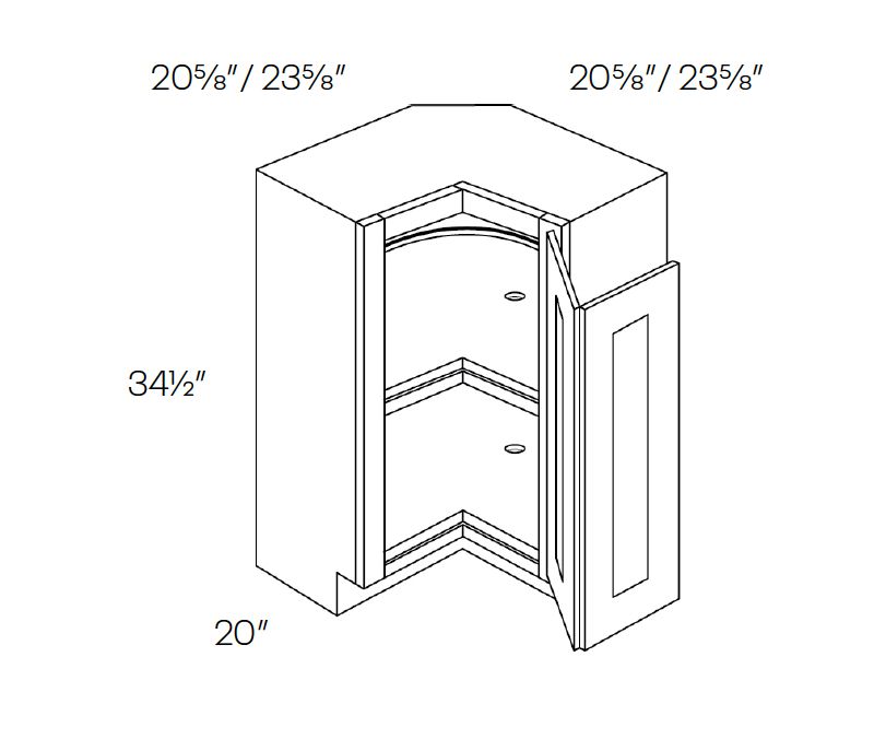 Square Corner Base Cabinet, Carousel, 36″W X 34-1/2″H X 36″D, Right
