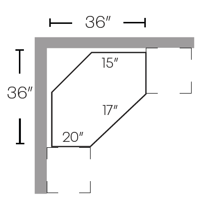 Diagonal Corner Sink Base Cabinet, 36″W X 34 1/2″H X 36″D, Right