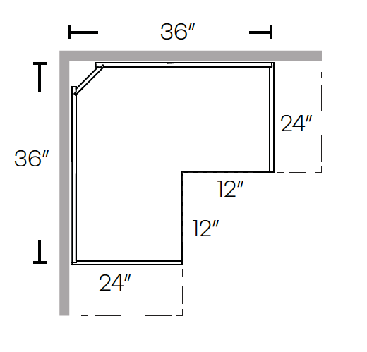 Square Corner Easy Reach Base Cabinet, 36″W X 34 1/2″H X 36″D, Left