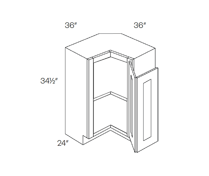 Square Corner Easy Reach Base Cabinet, 36″W X 34 1/2″H X 36″D, Left