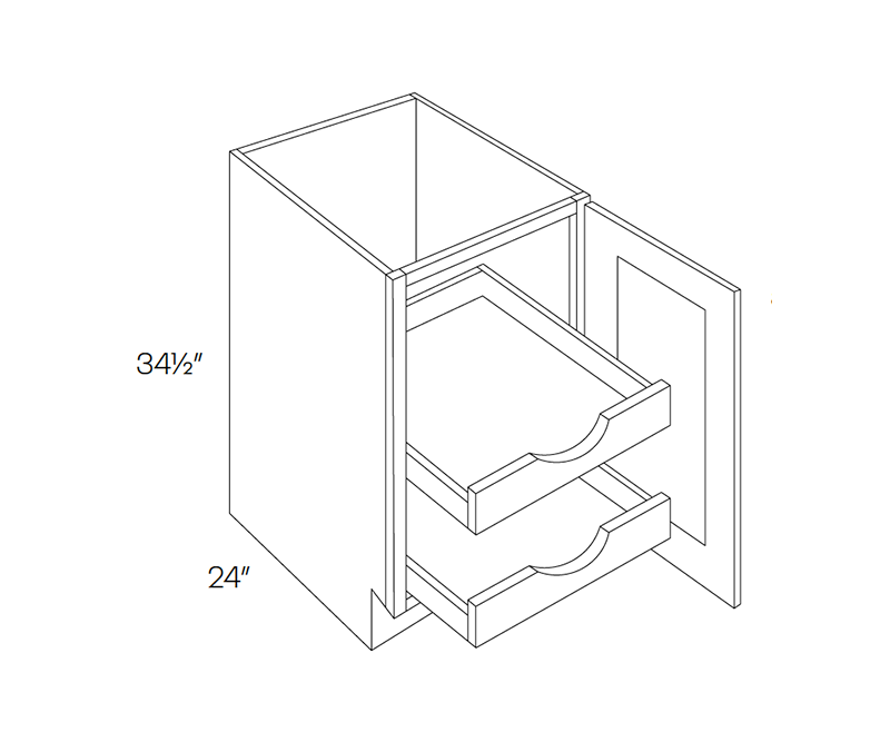 Base Cabinet, Full Height, 2 POS, 12″W X 34-1/2″H X 24″D - Right Hinge