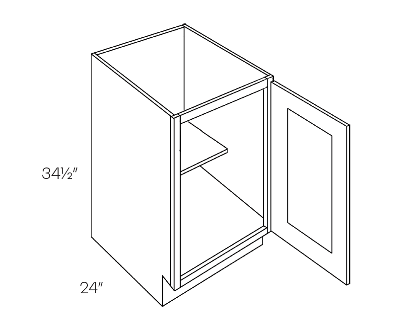 Full Height Base Cabinet, 21″W X 34-1/2″H X 24″D - Right Hinge