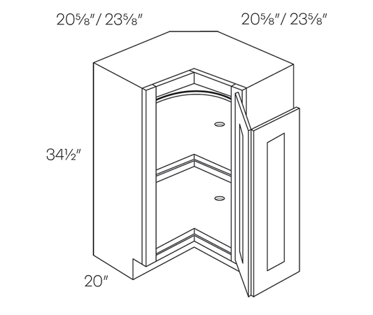 Square Corner Base Cabinet, 36″W X 34 1/2″H X 36″D, Lazy Susan Right