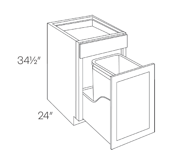 Base Wastebasket Cabinet - 5 Piece DF, 15″W X 34-1/2″H X 24″D