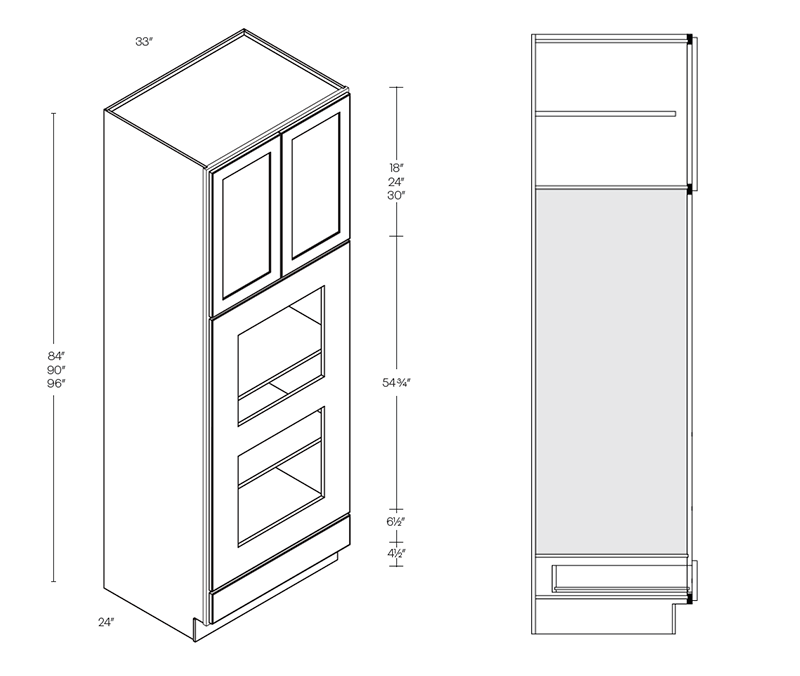 Tall Double Oven Cabinet - 5 Piece DF, 33″W X 90″H X 24″D