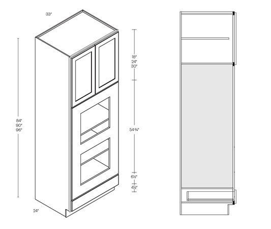 Tall Double Oven Cabinet - 5 Piece DF, 33″W X 96″H X 24″D
