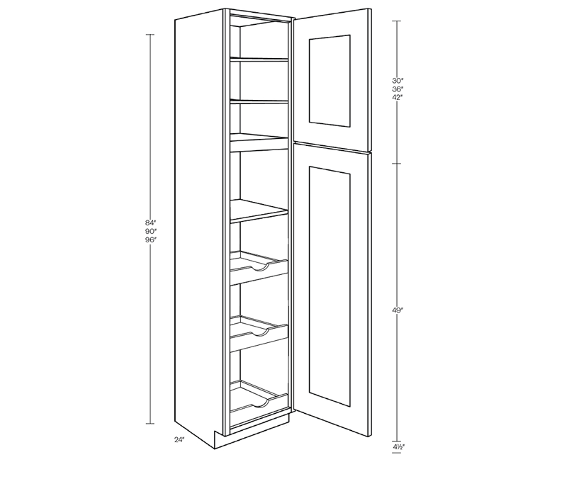 Utility Cabinet, With Pull Out Shelf (3), 18″W X 96″H X 24″D, Right Hinge