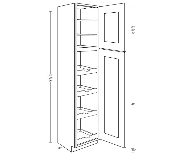 Utility Cabinet, With Pull Out Shelf (4), 18″W X 96″H X 24″D, Left Hinge