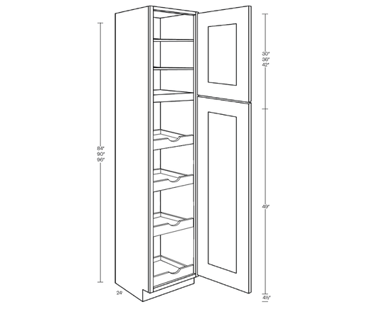 Utility Cabinet, With Pull Out Shelf (4), 18″W X 96″H X 24″D, Left Hinge