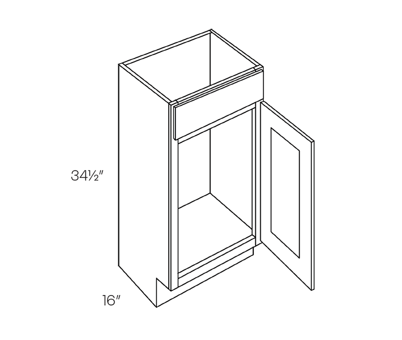 Vanity Base Cabinet - 5 Piece DF, 18″W X 34-1/2″H X 16″D, Left Hinge