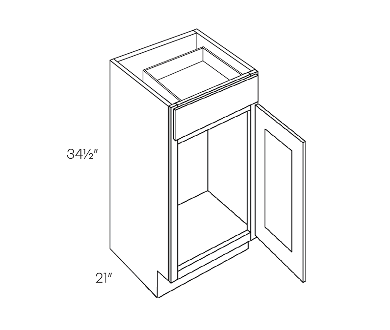 Vanity Base Cabinet, 15″W X 34-1/2″H X 21″D, Right Hinge