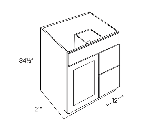 Vanity Base Cabinet, 24″W X 34-1/2″H X 21″D, Left-Side Drawers,