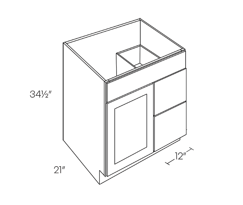 Vanity Base Cabinet - 5 Piece DF, 42″W X 34-1/2″H X 21″D, Left-Side Drawers