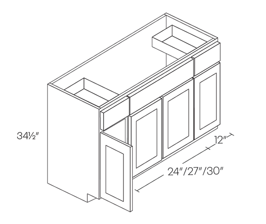Vanity Base Cabinet - 5 Piece DF, 60″W X 34-1/2″H X 21″D