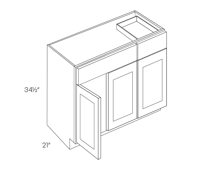 Vanity Base Cabinet - 5 Piece DF, 36″W X 34-1/2″H X 21″D (Copy)
