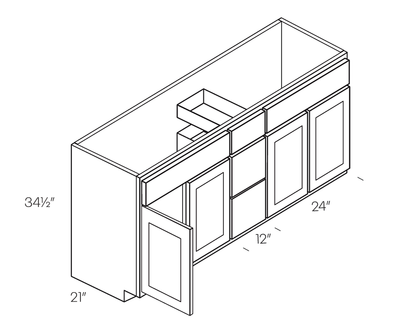 Vanity Base Cabinet With Center Drawers, 60″W X 34-1/2″H X 21″D