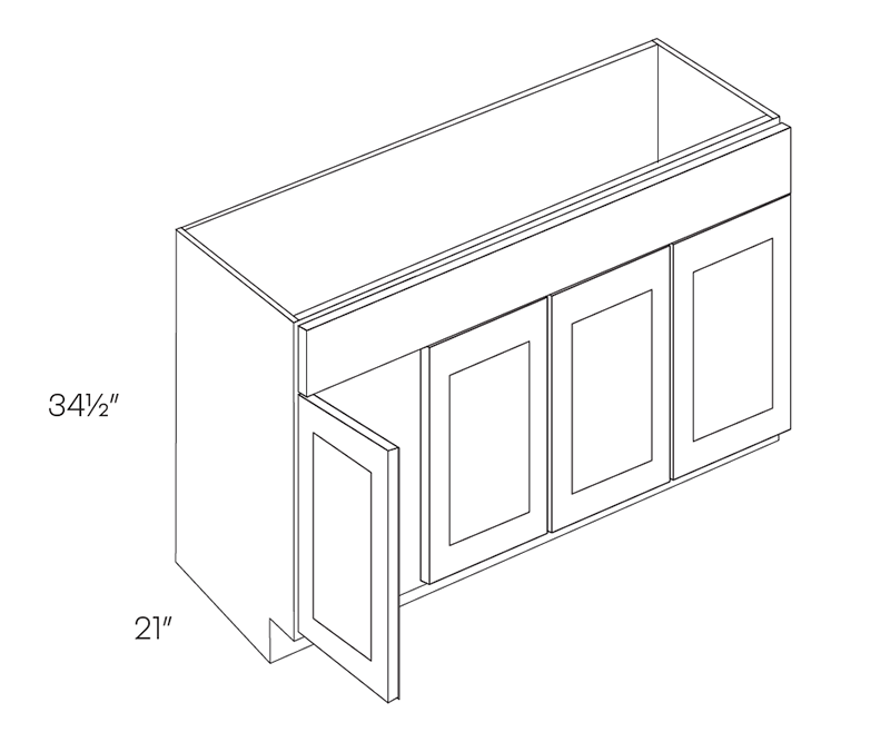 Vanity Base Cabinet - 5 Piece DF, 48″W X 34-1/2″H X 21″D