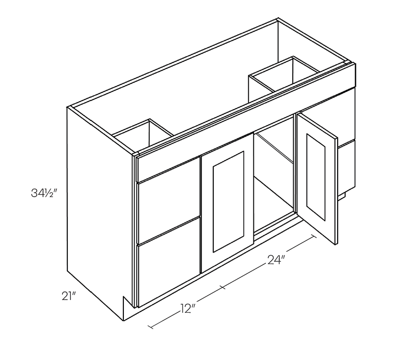 Vanity Base Cabinet With Drawers, 60″W X 34-1/2″H X 21″D, Center Sink - 5 Piece DF