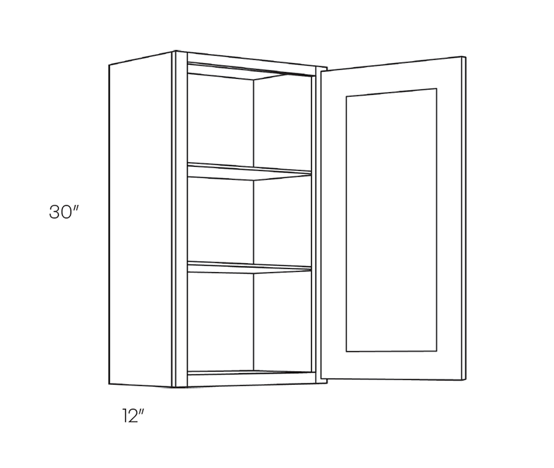 Wall Cabinet, 12″W X 30″H X 12″D, Right Hinge
