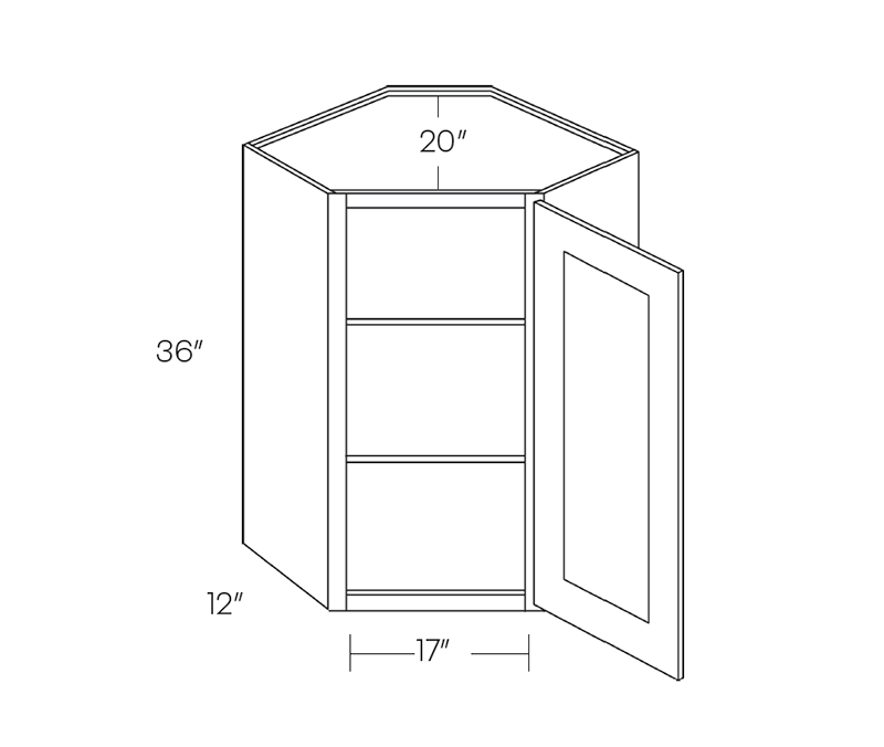 Diagonal Corner Wall Cabinet, 24"W X 30"H X 24"D