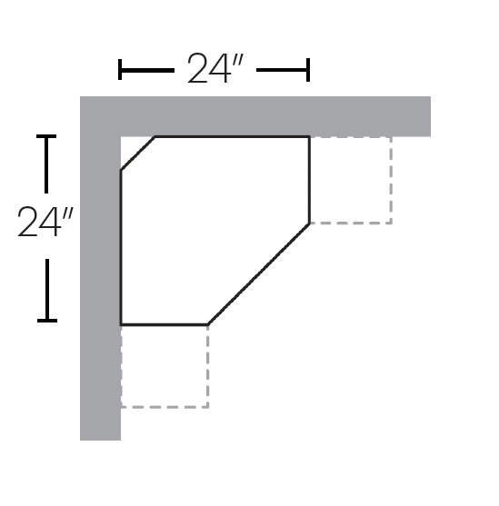 Diagonal Corner Wall Cabinet, 24"W X 42"H X 24"D