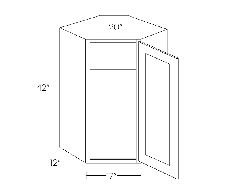 Diagonal Corner Wall Cabinet, 24"W X 42"H X 24"D